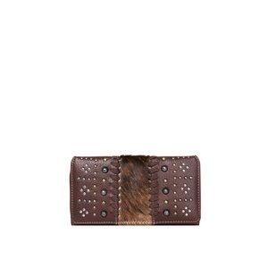 TR130-W010 Trinity Ranch Hair-On Studded Secretary Style Wallet COLOR COFFEE